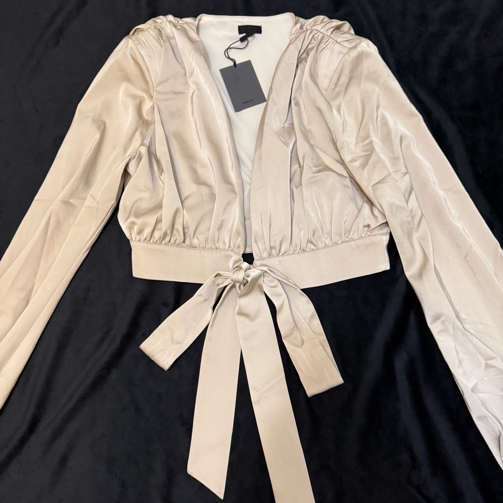 NWT NBD Imogen Champagne Satin Tie Front Crop Top M - Picture 4 of 10